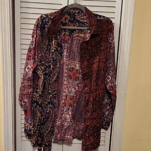 Intro. Red and Blue Flowing Blouse